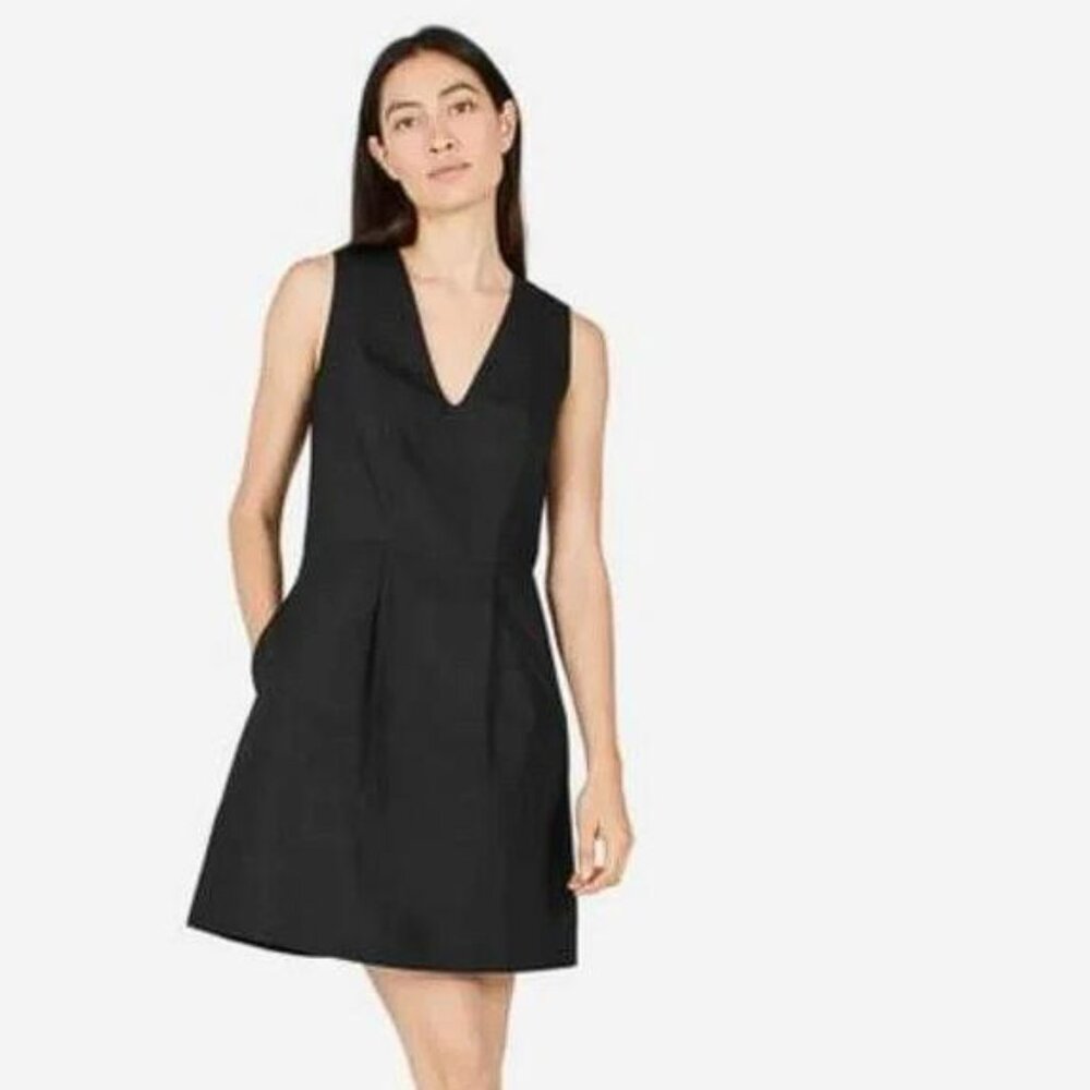 EVERLANE Women's Cotton Poplin Sleeveless V-Neck Flare Dress